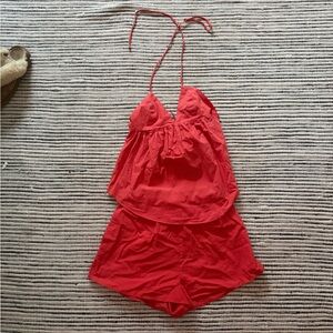 Red Free People Linen Short and Top Set